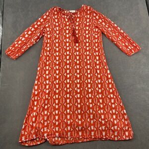 Pomegranate A Line Dress Womens Medium‎ Orange Geometric Print Split Neck Modern